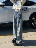 Mazgāts ziedu raksts Baggy džinsi High Street brīvi taisni Y2K džinsi ikdienas ielas hip hop sieviešu džinsi