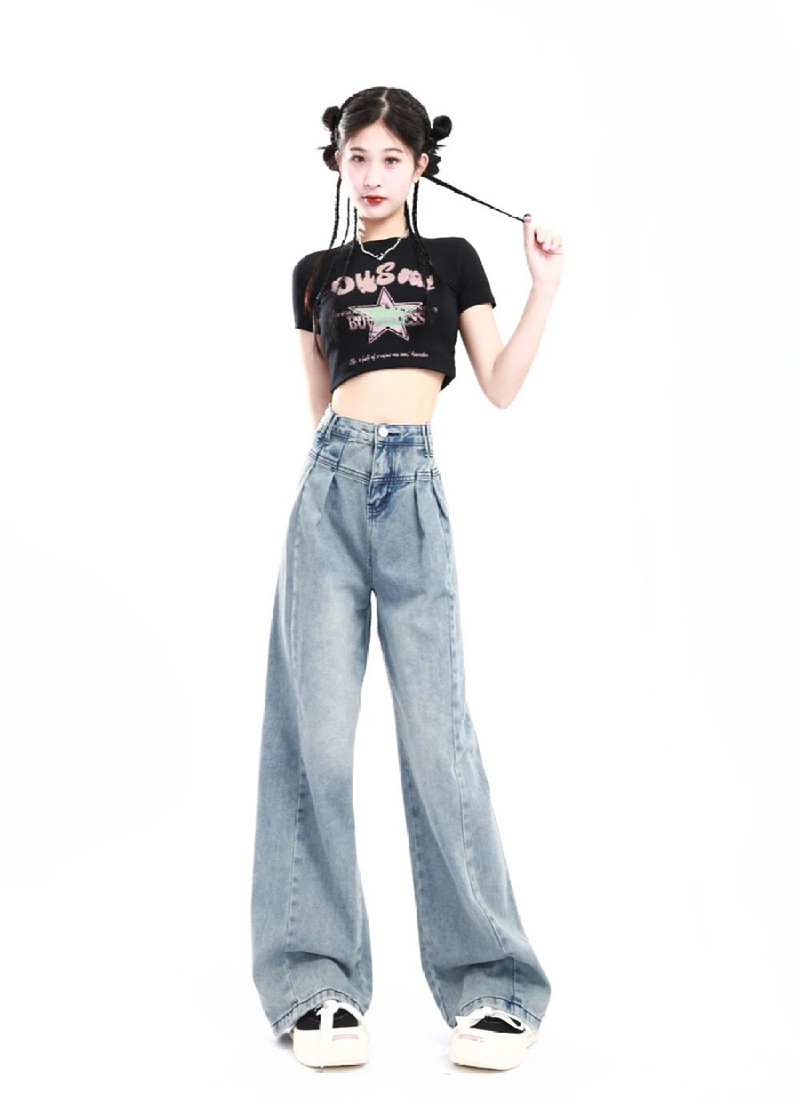 Solid Baggy Džinsi Y2k Sieviešu Rudens Jauns Augsts Viduklis Plašs Džinsi Bikses Sieviešu Korejiešu Modes Apģērbi Sieviešu Taisnas Bikses