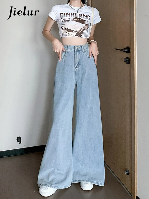 Jielur alkalmi vintage farmer Női koreai stílusú farmer nadrág magas derekú széles szárú farmer Női divat Laza utcai viselet farmer Női