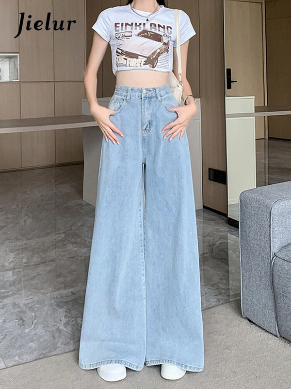 Jielur alkalmi vintage farmer Női koreai stílusú farmer nadrág magas derekú széles szárú farmer Női divat Laza utcai viselet farmer Női