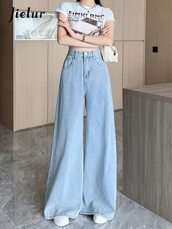 Jielur alkalmi vintage farmer Női koreai stílusú farmer nadrág magas derekú széles szárú farmer Női divat Laza utcai viselet farmer Női