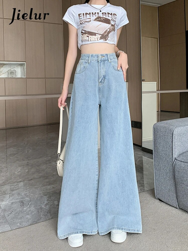 Jielur alkalmi vintage farmer Női koreai stílusú farmer nadrág magas derekú széles szárú farmer Női divat Laza utcai viselet farmer Női