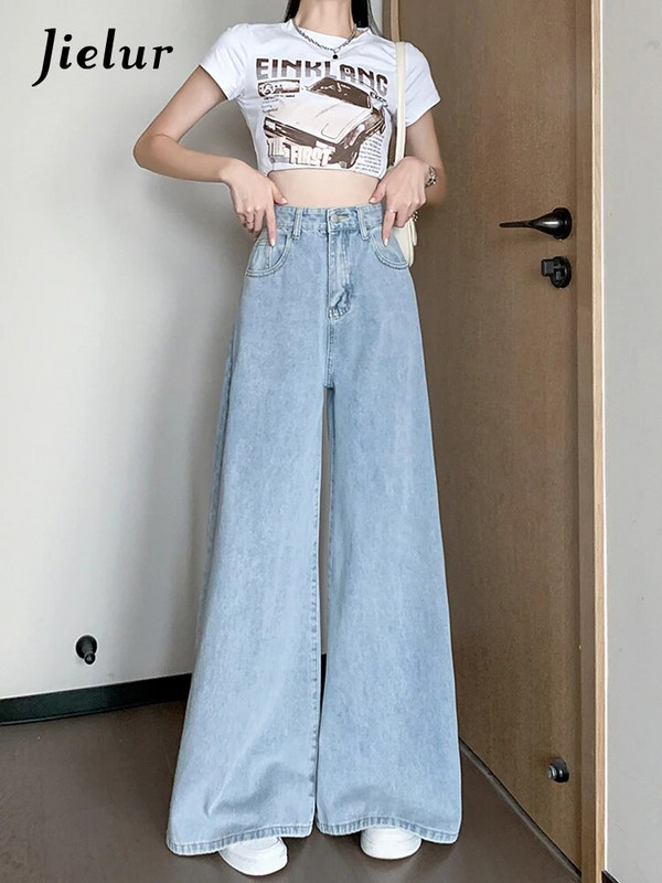 Jielur alkalmi vintage farmer Női koreai stílusú farmer nadrág magas derekú széles szárú farmer Női divat Laza utcai viselet farmer Női