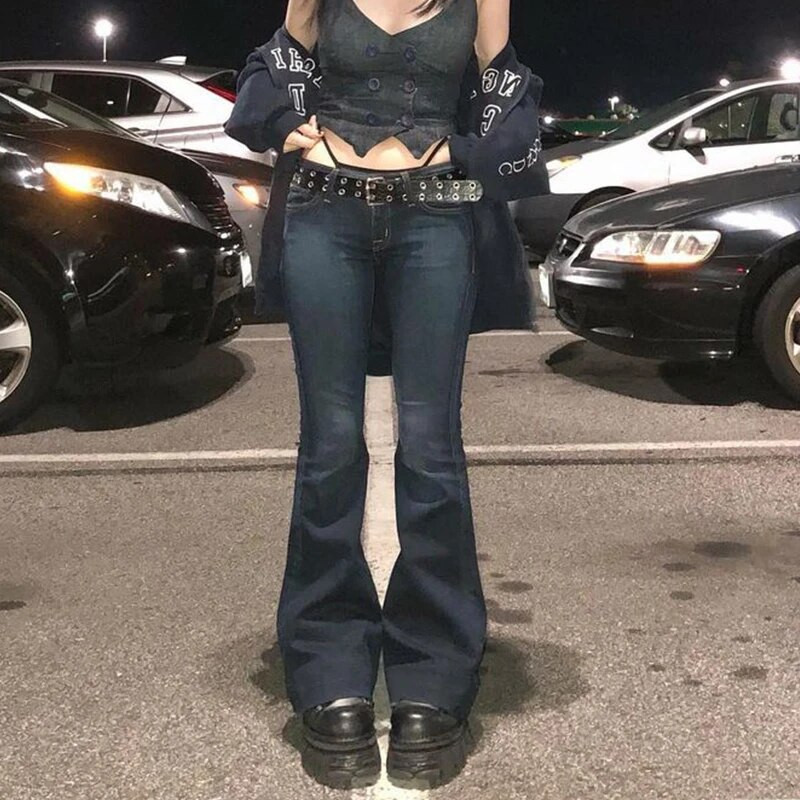 y2k vintage retro ielas apģērbs sievietēm ikdienas džinsa bikses vienkrāsainas, brīvas bikses ar zemu vidukli ar kabatām