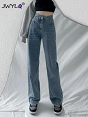 Chic nepravilne ravne ravne hlače s visokim strukom Ženska odjeća Proljeće Jesen Ulične široke traperice 2023. Vintage crne traper hlače