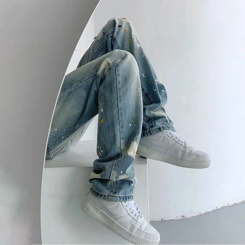 Moteriški atsitiktiniai retro purslų rašalo džinsai korėjietiško stiliaus Y2k vidurio juosmens mados kelnės pavasario ir vasaros versijos moteriškos kelnės