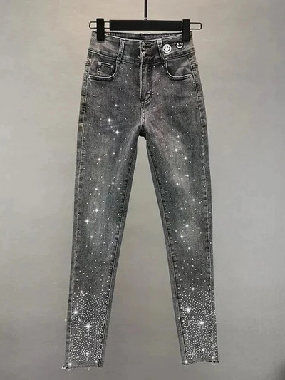 Vasaros moteriškos vintažinės gatvės aprangos džinsai, 2023 m., nauji ploni, aukštu liemeniu, tamprūs deimantai, džinsai, moteriškos laisvalaikio elastinės džinsinės kelnės