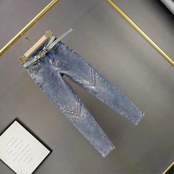 Γυναικεία Skinny Jeans Rhinestone Heavy Industry 2022 Άνοιξη Καλοκαίρι Ελαστικό ψηλόμεσο λεπτό παντελόνι Γυναικεία ρούχα Κορεατική μόδα Ni