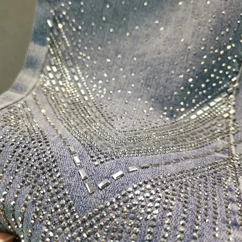 Γυναικεία Skinny Jeans Rhinestone Heavy Industry 2022 Άνοιξη Καλοκαίρι Ελαστικό ψηλόμεσο λεπτό παντελόνι Γυναικεία ρούχα Κορεατική μόδα Ni