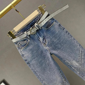 Γυναικεία Skinny Jeans Rhinestone Heavy Industry 2022 Άνοιξη Καλοκαίρι Ελαστικό ψηλόμεσο λεπτό παντελόνι Γυναικεία ρούχα Κορεατική μόδα Ni