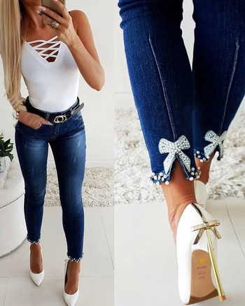 Streetwear Γυναικεία τζιν Slim Butterfly Sticky Flower Beaded Denim Pencil Pants Fashion Σέξι Skinny Hip Lift Παντελόνι Y2k