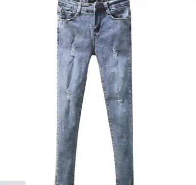 Sieviešu izstiepts ar augstu vidukli Klasisks retro džinsa sieviešu apģērbs, izšūts uzliesmojums, džinsa audums, šaurs ielāps Dizains Bikses zīmuļa bikses L13