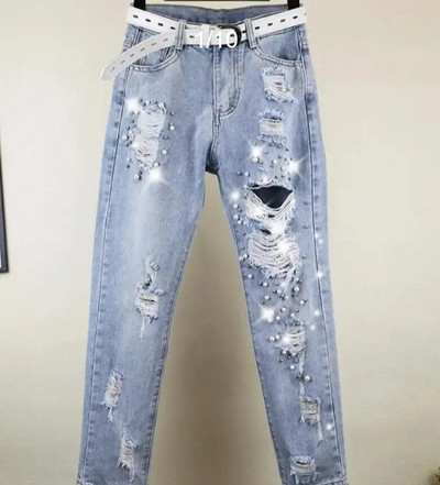 Sieviešu izstiepts ar augstu vidukli Klasisks retro džinsa sieviešu apģērbs, izšūts uzliesmojums, džinsa audums, šaurs ielāps Dizains Bikses zīmuļa bikses L13