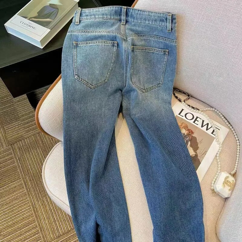 „Gradient Hot Diamond“ aukštu juosmeniu plačios kelnės moteriškos 2023–20 m. tūkstantmečio korėjiečių mados naujos laisvos plonos tiesios kelnės