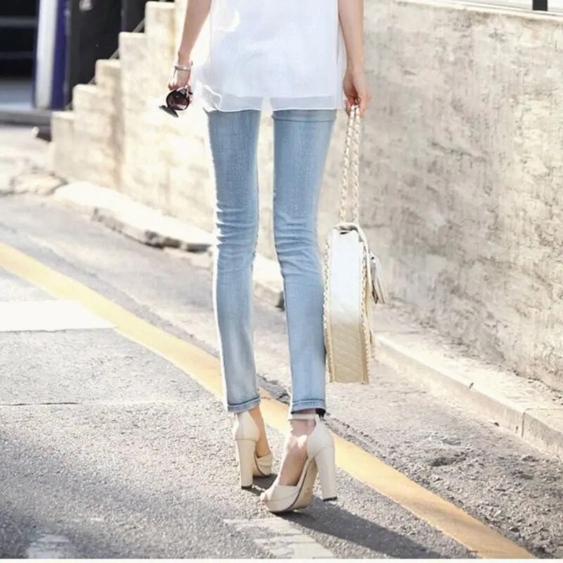 Γυναικείο τζιν παντελόνι με διαμάντι κεντημένο με διαμάντια, γυναικείο γαλάζιο τζιν πανκ κολάν μόδας