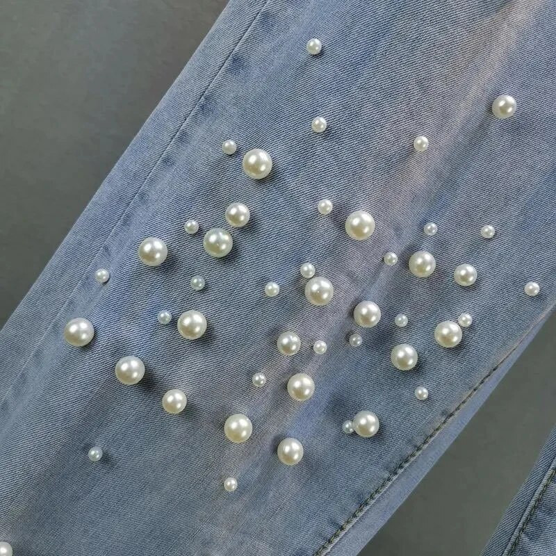 Elastīgas pērles ar augstu vidukli Harēms Džins Lielizmēra 5xl Zilas džinsu bikses Capris Baggy Pantalones Casual Vaqueros 2023 Streetwear Y2k