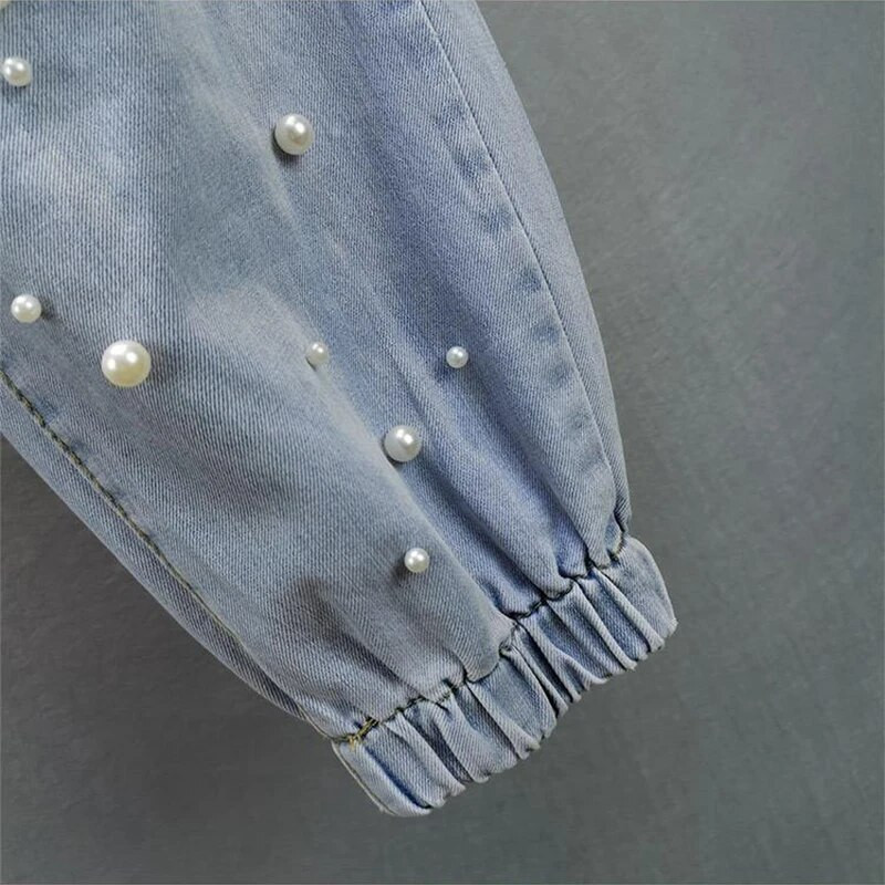 Elastīgas pērles ar augstu vidukli Harēms Džins Lielizmēra 5xl Zilas džinsu bikses Capris Baggy Pantalones Casual Vaqueros 2023 Streetwear Y2k