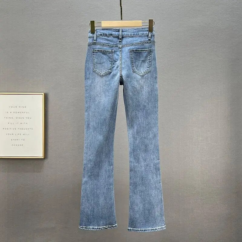 Sieviešu džinsi ar augstu vidukli Modes elastīgas džinsu bikses 2023. gada rudens, jaunas kokvilnas elastīgās, plānās, karstā Rhinestone džinsa bikses