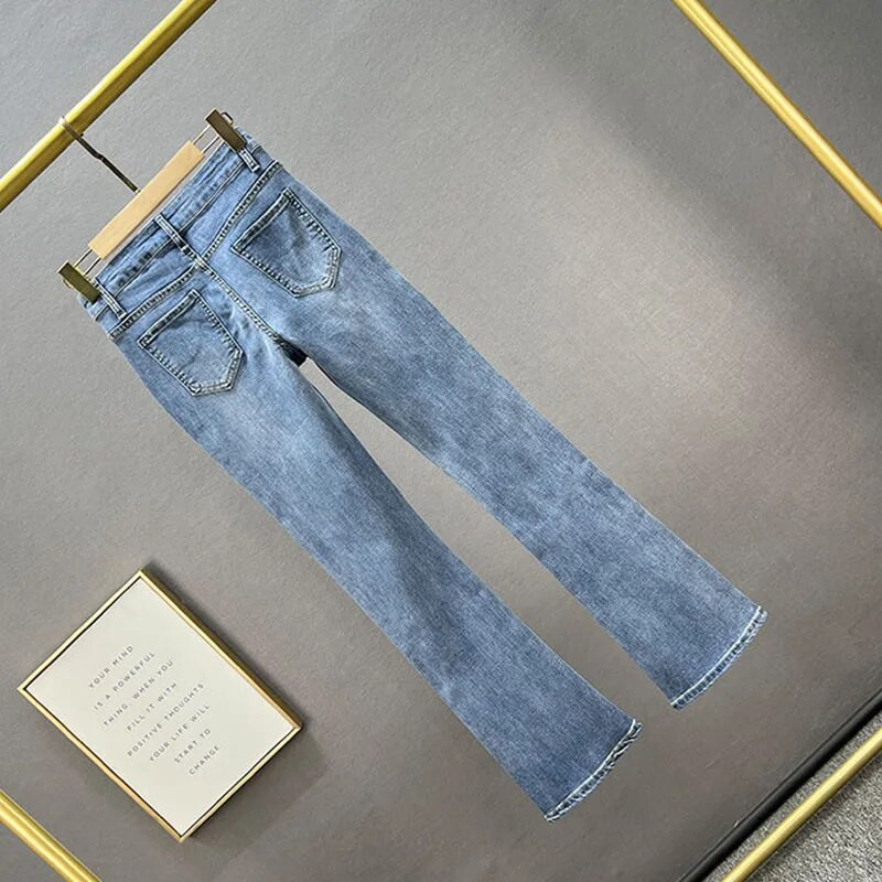 Sieviešu džinsi ar augstu vidukli Modes elastīgas džinsu bikses 2023. gada rudens, jaunas kokvilnas elastīgās, plānās, karstā Rhinestone džinsa bikses
