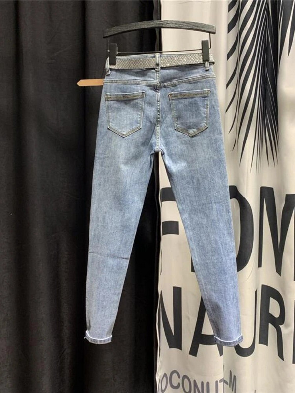 Pavasara rudens ielu apģērbi sievietēm vintage zili tievi briljanti džinsi ar augstu jostasvietu Džinsu bikses līdz potītēm Bikses džinsi sievietēm A454