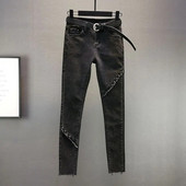 Sieviešu smagās rūpniecības Rhinestone šauri džinsi pavasaris vasara elastīgs ar augstu vidukli plāns sieviešu apģērbs korejiešu modes deviņas bikses Z151