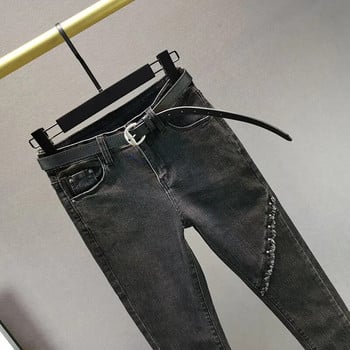 Γυναικεία Heavy Industry Rhinestone Skinny Jeans Άνοιξη Καλοκαίρι Ελαστική Ψηλόμεση Λεπτά Γυναικεία Ρούχα Κορεάτικη μόδα Εννέα Παντελόνια Z151