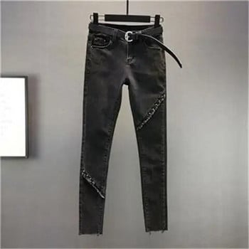 Γυναικεία Heavy Industry Rhinestone Skinny Jeans Άνοιξη Καλοκαίρι Ελαστική Ψηλόμεση Λεπτά Γυναικεία Ρούχα Κορεάτικη μόδα Εννέα Παντελόνια Z151