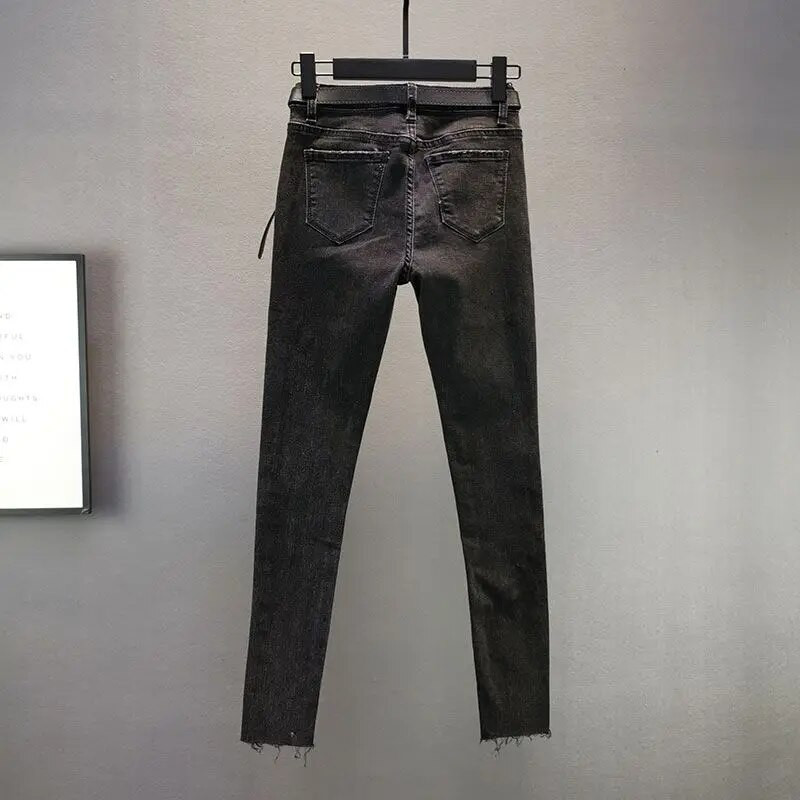 Sieviešu smagās rūpniecības Rhinestone šauri džinsi pavasaris vasara elastīgs ar augstu vidukli plāns sieviešu apģērbs korejiešu modes deviņas bikses Z151