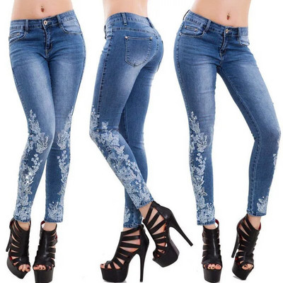 Κέντημα με ψηλόμεσο γυναικείο τζιν Skinny ελαστικό σέξι & σύλλογο θηλυκό 2020 Νέο παντελόνι μολύβι Plus μέγεθος Stretch τζιν