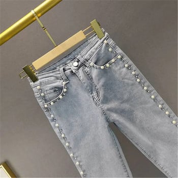 Καλοκαιρινή Άνοιξη Γυναικείες Vintage Beading Jeans Γυναικείο μολύβι Παντελόνι Ψηλόμεσο Λεπτό Διαμάντι Γυναικεία Ρούχα Τζιν Παντελόνια Streetwear