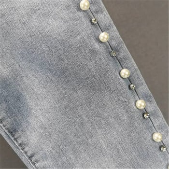 Καλοκαιρινή Άνοιξη Γυναικείες Vintage Beading Jeans Γυναικείο μολύβι Παντελόνι Ψηλόμεσο Λεπτό Διαμάντι Γυναικεία Ρούχα Τζιν Παντελόνια Streetwear