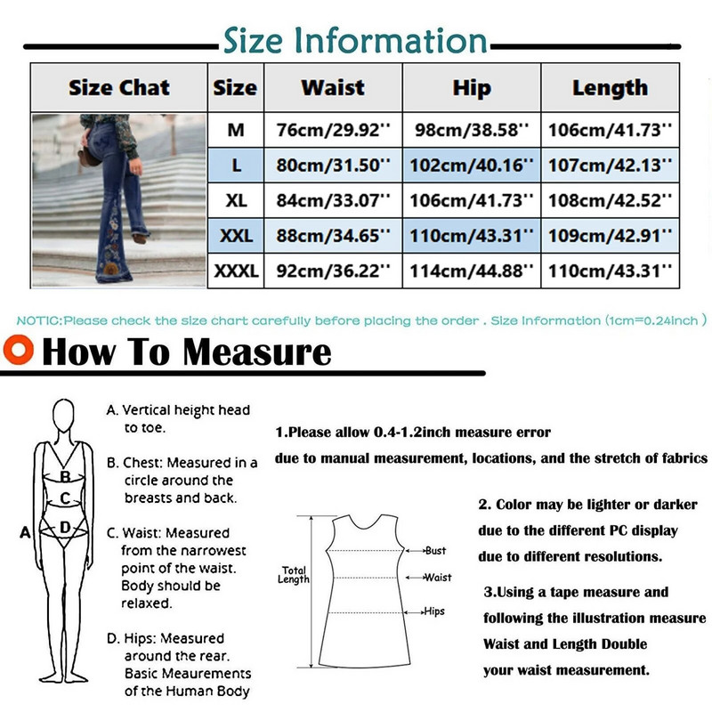 Bootcut Denim Bell Jeans Sieviešu apakšā ar ziediem izšūtas savvaļas ziedu vintage pogas bikses sievietēm, taisnas, brīvas bikses