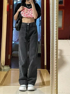 Cotvotee sieviešu džinsi ar augstu vidukli, 2022. gada modes tumši pelēki džinsi, vintage ielas apģērbs, 4 XL platas džinsi Y2 k džinsa bikses