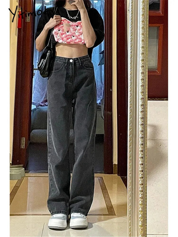 Cotvotee sieviešu džinsi ar augstu vidukli, 2022. gada modes tumši pelēki džinsi, vintage ielas apģērbs, 4 XL platas džinsi Y2 k džinsa bikses