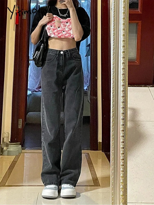 Cotvotee sieviešu džinsi ar augstu vidukli, 2022. gada modes tumši pelēki džinsi, vintage ielas apģērbs, 4 XL platas džinsi Y2 k džinsa bikses