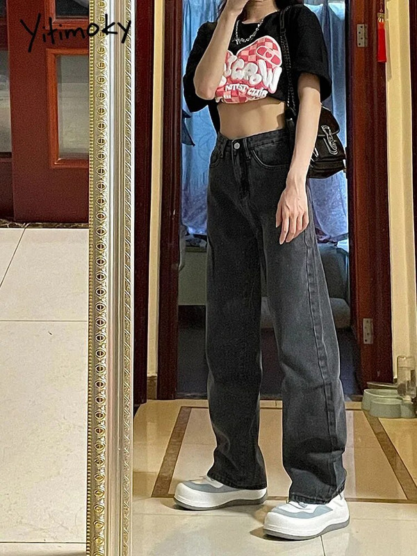 Cotvotee sieviešu džinsi ar augstu vidukli, 2022. gada modes tumši pelēki džinsi, vintage ielas apģērbs, 4 XL platas džinsi Y2 k džinsa bikses