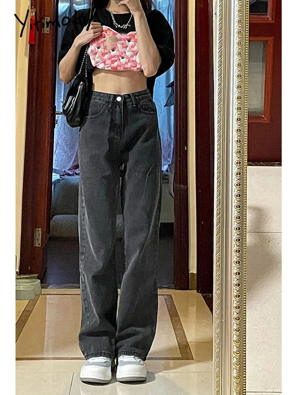 Cotvotee sieviešu džinsi ar augstu vidukli, 2022. gada modes tumši pelēki džinsi, vintage ielas apģērbs, 4 XL platas džinsi Y2 k džinsa bikses