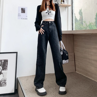 ZOENOVA Džinsai Moteriški džinsai Baggy džinsai Madingi tiesios kelnės Y2k džinsinės kelnės aukštu juosmeniu Vintažinės laisvos mėlynos skalbtos mamos džinsai 90 m.
