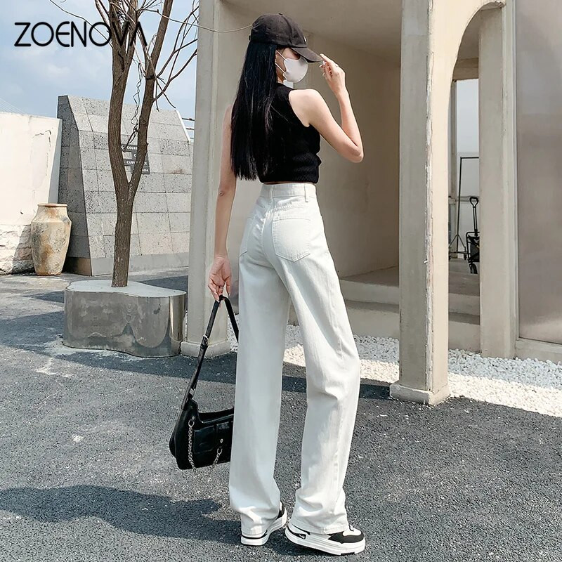 ZOENOVA Džinsai Moteriški džinsai Baggy džinsai Madingi tiesios kelnės Y2k džinsinės kelnės aukštu juosmeniu Vintažinės laisvos mėlynos skalbtos mamos džinsai 90 m.