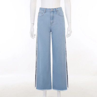 Džinsai su aukštu liemeniu, šoniniai, moteriški, laisvalaikio laisvi juodos kelnės Gatvės drabužiai Rudens plačios kojos, ilgas maišelis Y2k džinsai XY23154SK