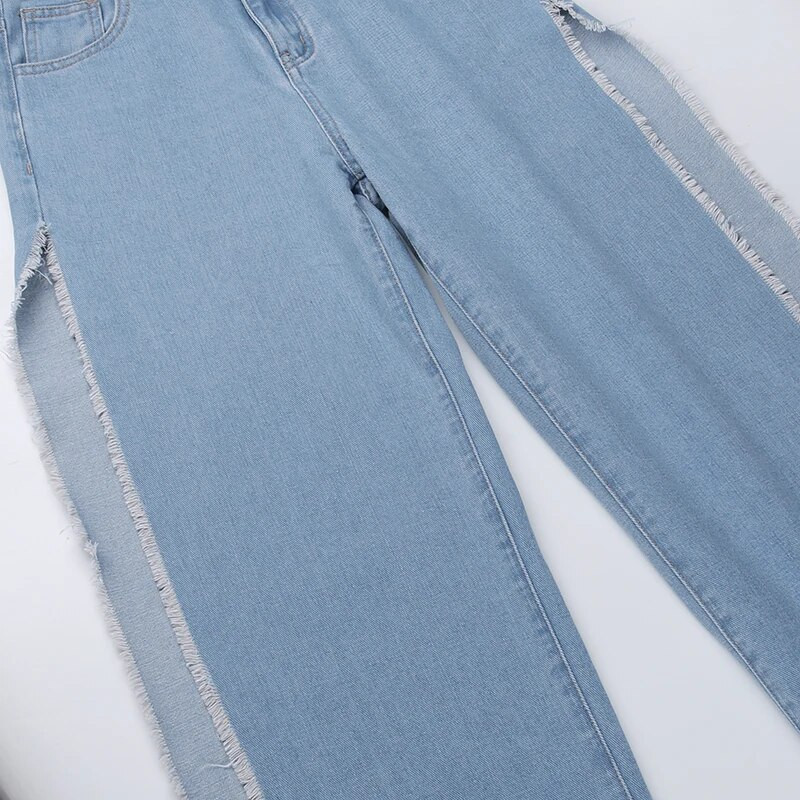 Džinsai su aukštu liemeniu, šoniniai, moteriški, laisvalaikio laisvi juodos kelnės Gatvės drabužiai Rudens plačios kojos, ilgas maišelis Y2k džinsai XY23154SK