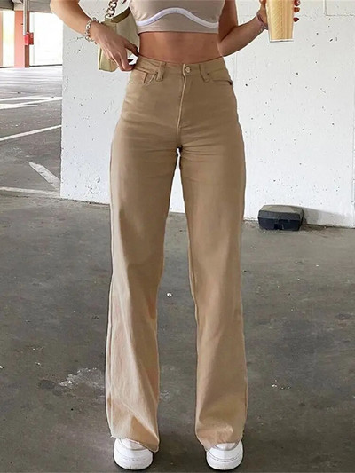 JAUNI Brūni džinsi Modes Y2K sieviešu bikses ar augstu vidukli, izstieptas, platas sieviešu bikses, ikdienas komforta džinsa auduma bikses, mazgātas džinsu bikses