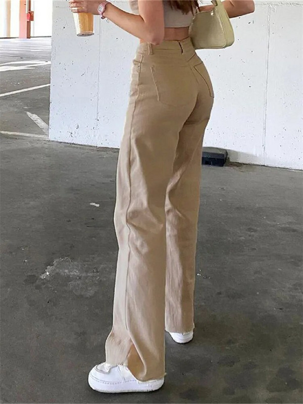 JAUNI Brūni džinsi Modes Y2K sieviešu bikses ar augstu vidukli, izstieptas, platas sieviešu bikses, ikdienas komforta džinsa auduma bikses, mazgātas džinsu bikses