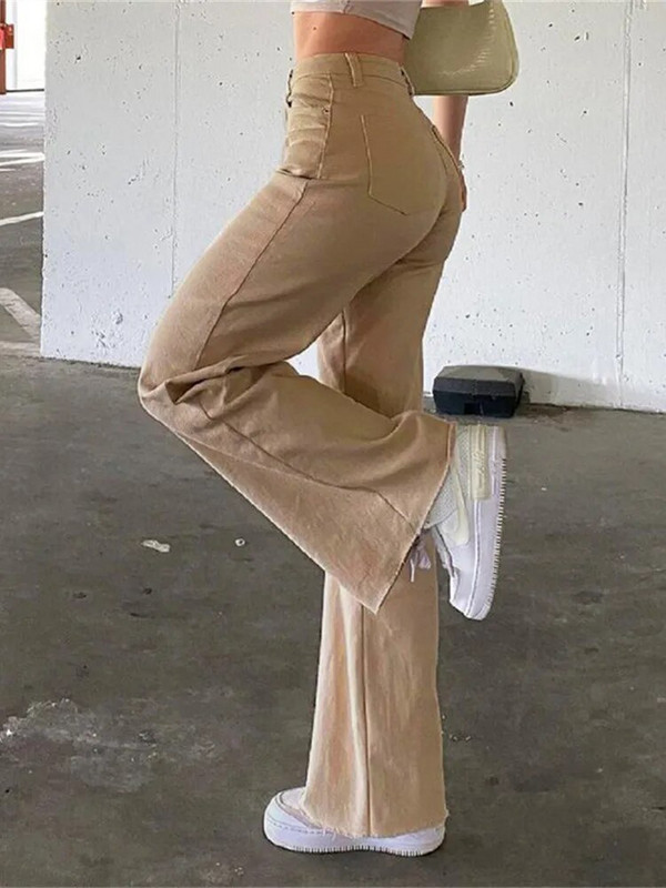 JAUNI Brūni džinsi Modes Y2K sieviešu bikses ar augstu vidukli, izstieptas, platas sieviešu bikses, ikdienas komforta džinsa auduma bikses, mazgātas džinsu bikses