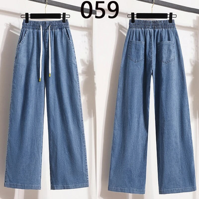 Vasaras mīksts ledus zīda džinsi sievietēm elastīgs viduklis platas kājas bikses Femme plānas brīvas ikdienas potītes garums, forši džinsa bikses Mujer zila