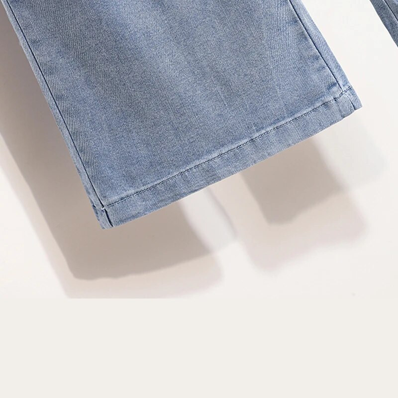 Vasaras mīksts ledus zīda džinsi sievietēm elastīgs viduklis platas kājas bikses Femme plānas brīvas ikdienas potītes garums, forši džinsa bikses Mujer zila