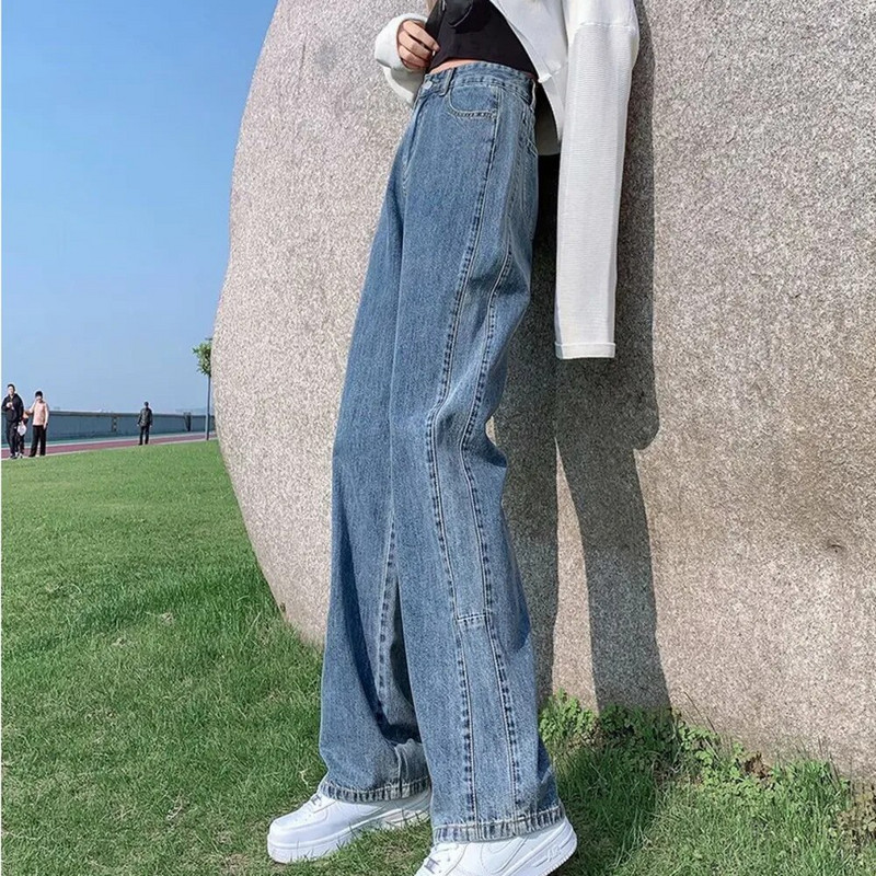 Feynzo Sieviešu bikses Sieviešu džinsi ar augstu vidukli džinsa bikses platas džinsa apģērbs zili džinsi vintage kvalitātes modes taisnas bikses