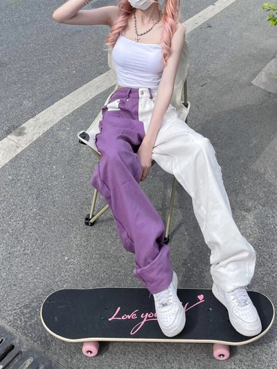 ADAgirl Y2k Baggy Jeans Sieviešu Hip Hop Streetwear Vintage Augsts Viduklis Taisna Purpura Džinsu Bikses Harajuku Platas Bikses Mujer