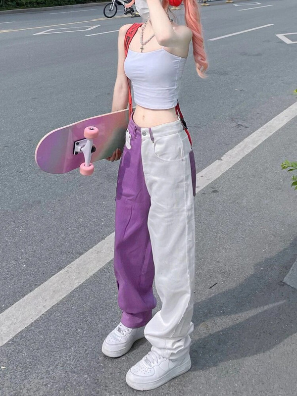 ADAgirl Y2k Baggy Jeans Sieviešu Hip Hop Streetwear Vintage Augsts Viduklis Taisna Purpura Džinsu Bikses Harajuku Platas Bikses Mujer