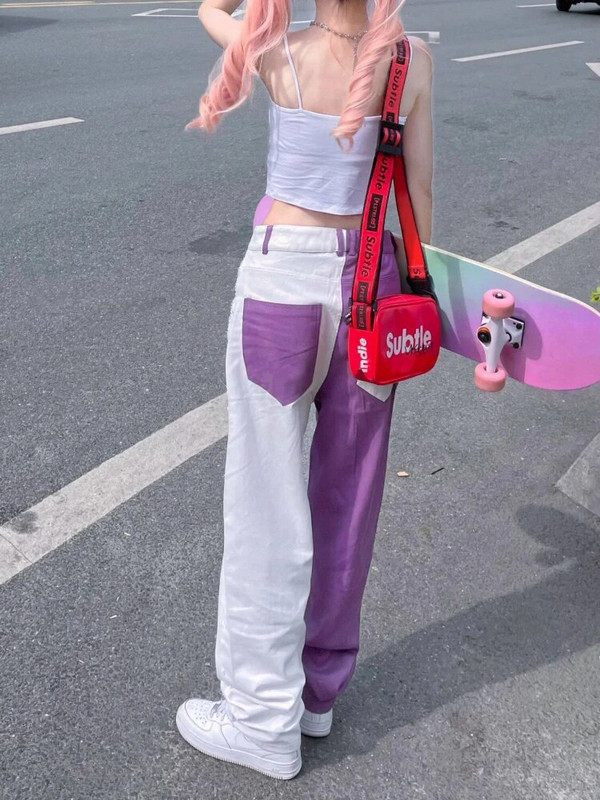 ADAgirl Y2k Baggy Jeans Sieviešu Hip Hop Streetwear Vintage Augsts Viduklis Taisna Purpura Džinsu Bikses Harajuku Platas Bikses Mujer